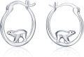 wholesale 925 Sterling Silver Polar Bear Animal Design Huggie Hoop Earrings-0-0