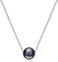 wholesale 925 Sterling Silver Chain with Black Pearl Pendant Necklaces for Women Gifts-Black Pearl