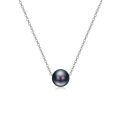 wholesale 925 Sterling Silver Round Black Pearl Pendant Necklace Platinum Plated Chain For Women-0-0