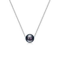 wholesale 925 Sterling Silver Round Black Pearl Pendant Necklace Platinum Plated Chain For Women-Black Pearl