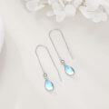 wholesale 925 Sterling Silver Moonstone Threaded Earrings, 14 8mm, White Gold Plated, Gift for Her, Women, Men-0-2