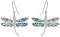 wholesale 925 Sterling Silver Abalone Shell Inlay Dragonfly Drop Earrings for Women Girls  4cm Long-0-0