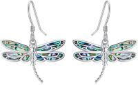 wholesale 925 Sterling Silver Abalone Shell Inlay Dragonfly Drop Earrings for Women Girls  4cm Long-abalone dragonfly