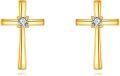 wholesale 18k Yellow Gold Plated Cross Stud Earrings with Cubic Zirconia - Religious  for Her-0-0