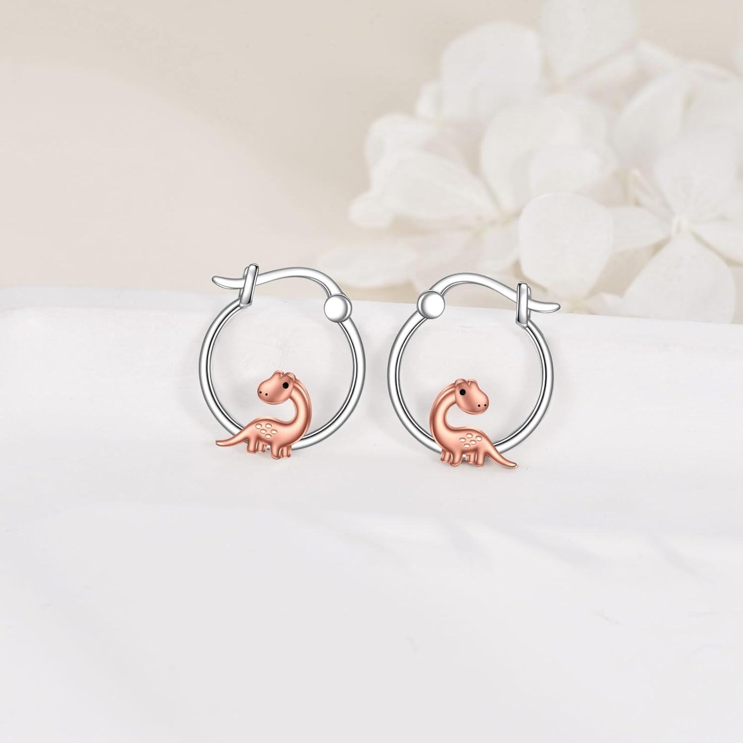 wholesale 925 Sterling Silver Rose Gold Dinosaur Huggie Hoop Earrings for Women Girls  23mm Diameter-0-2