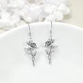 wholesale 925 Sterling Silver Gothic Cross with Black Rose and Witch's Heart Drop Earrings-0-3