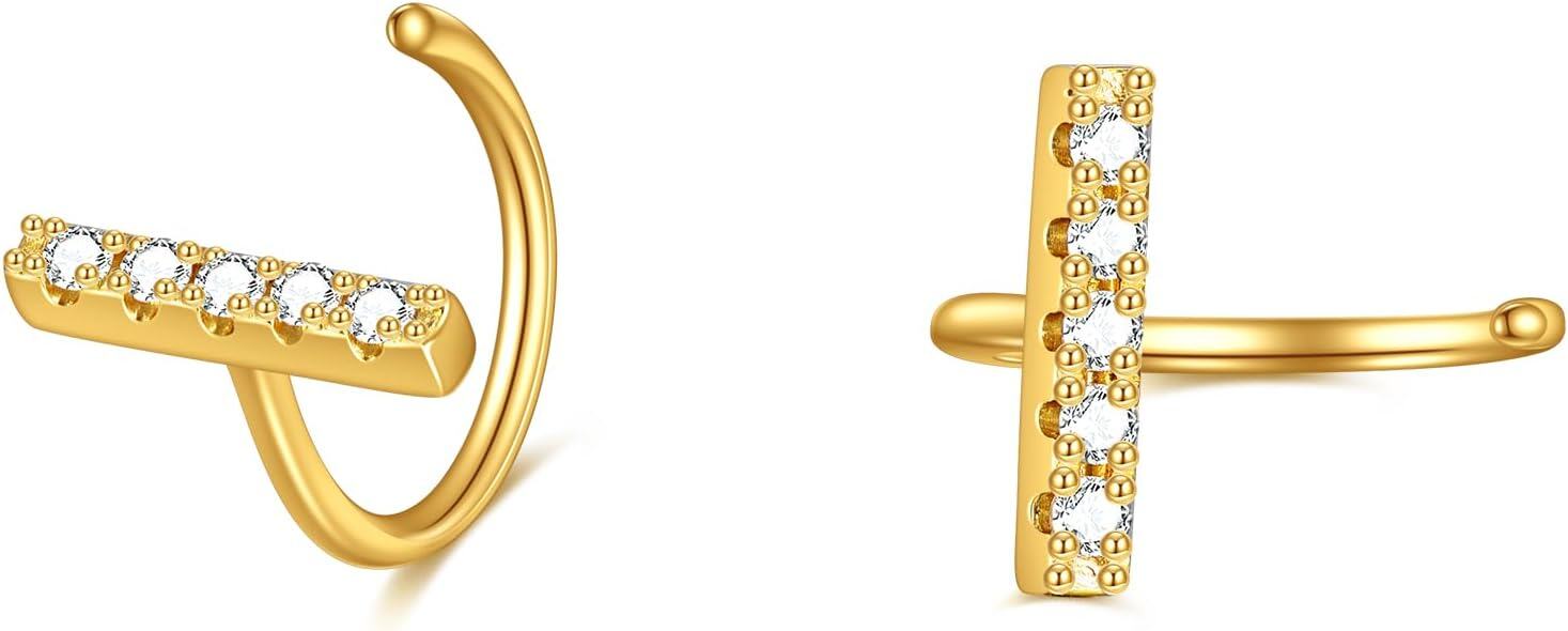 14K Gold Stone Dainty Half Hoop Huggie Earrings Cute Animal Jewelry Gifts for Women-Bar