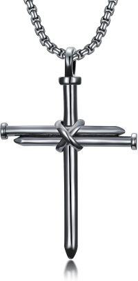 wholesale 925 Sterling Silver Nail Cross Necklace - Mens Religious s-0-1-Black