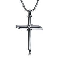 wholesale 925 Sterling Silver Nail Cross Necklace - Mens Religious s-0-1-Black