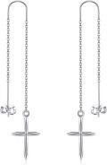 wholesale 925 Sterling Silver Cross Heart Threader Chain Drop Earrings for Women-0-0