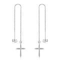 wholesale 925 Sterling Silver Cross Heart Threader Chain Drop Earrings for Women-0-0