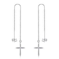 wholesale 925 Sterling Silver Cross Heart Threader Chain Drop Earrings for Women-cross threader earrings