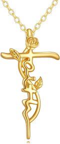 wholesale 14K Gold Rose Flower Cross Pendant Necklaces Christian s for Women-0-0