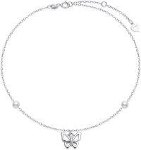 wholesale 14K Gold Pearl Butterfly Charm Ankle Anklet for Women 7-8 Adjustable Length-White Gold