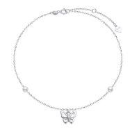 wholesale 14k Butterfly Charm Bracelet Wholesale With Pearls-White Gold