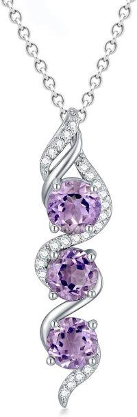 wholesale Sterling Silver 5mm Round Cut Three Birthstone Pendant Necklace w 18+2 Chain-Alexandrite Purple