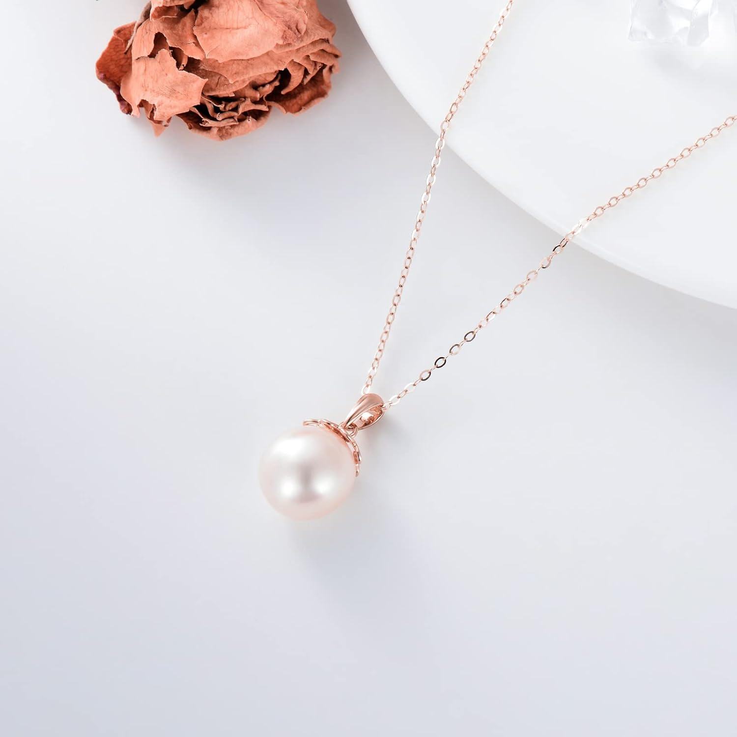 14K Gold 9mm Freshwater Pearl Pendant Necklace for Women 16 +2 -0-3