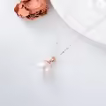 wholesale 18K Rose Gold Freshwater Pearl Pendant Necklaces Wholesale for Women - 9mm White Round Stone Chain Set-0-3
