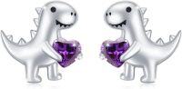 wholesale Sterling Silver Hypoallergenic Dinosaur Stud Earrings for Women-B-Feb-Amethyst
