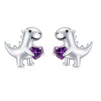 wholesale 925 Sterling Silver Dinosaur Stud Earrings Wholesale With Red Heart-B-Feb-Amethyst