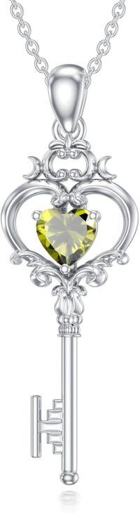 wholesale Metal Stone Birthstone Key Pendant Necklace Gift for Women-August(Peridot)