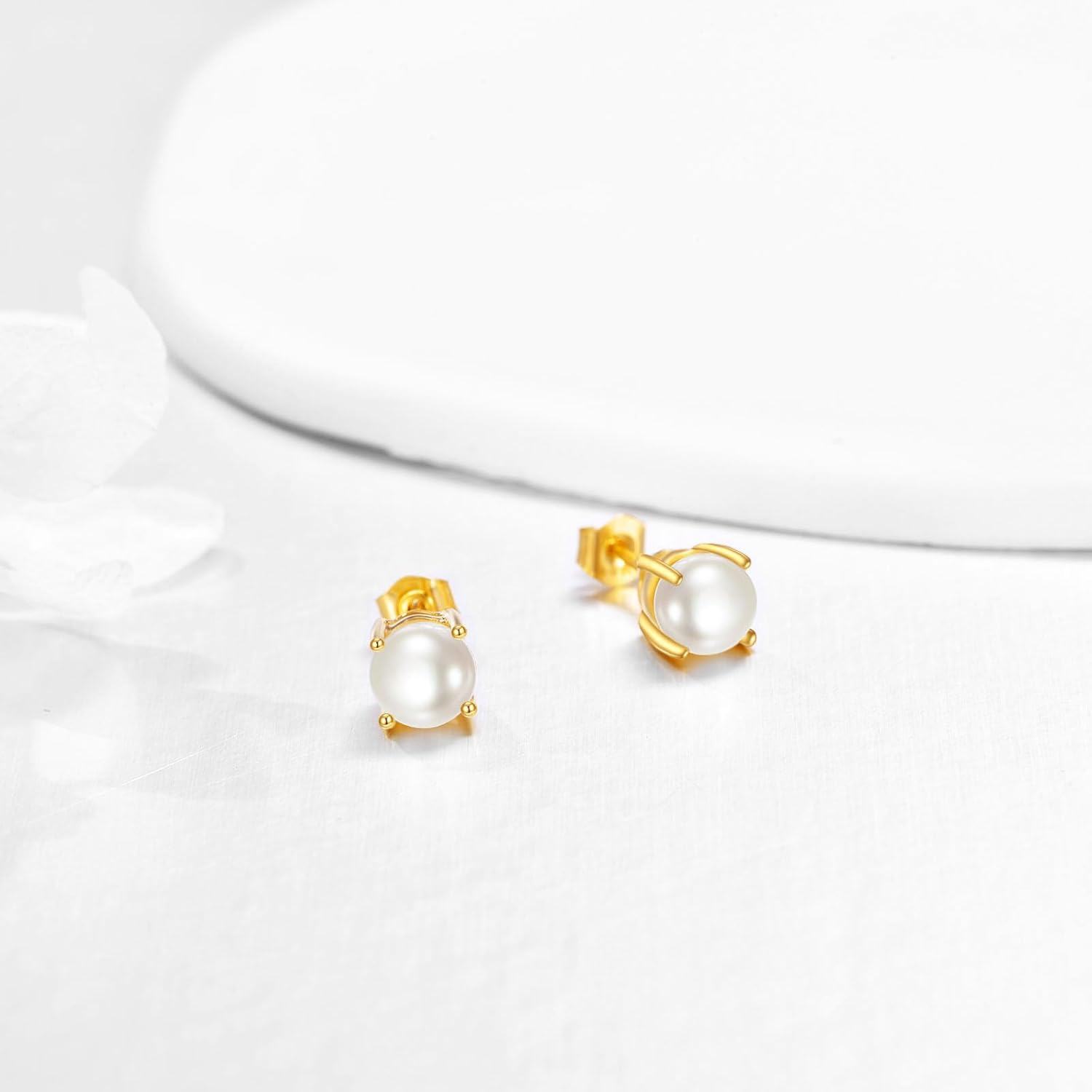  14K Gold 6mm AAA Pearl Stud Earrings -0-5