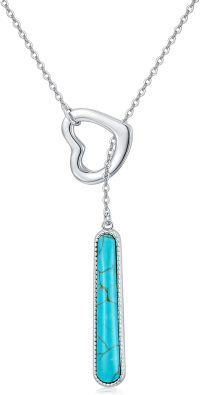 wholesale 925 Sterling Silver Genuine Blue Turquoise Bar Pendant Necklace for Women-Vertical Bar