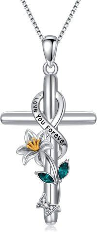 wholesale 925 Sterling Silver Flower and Butterfly Pendant Necklaces with Green Stones for Women Christian Gifts-Lily