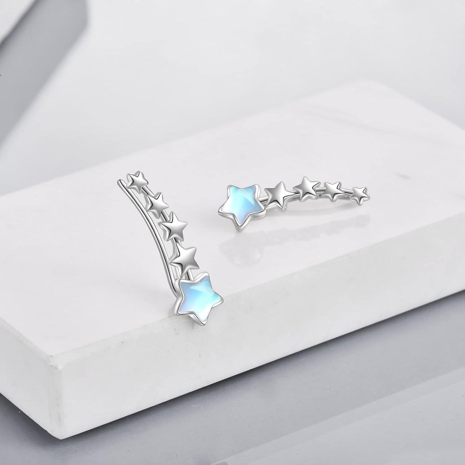 925 Sterling Silver Star & Moon Studs Hoop Earrings for Women Girls -0-2