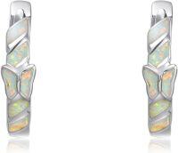 wholesale 925 Sterling Silver White Fire Opal Butterfly Huggie Hoop Earrings-Butterfly Opal Hoop Earrings