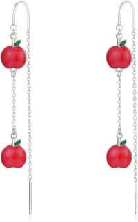 wholesale 925 Sterling Silver Red Apple Long Drop Earring Gift for Women Girls Jewelry Accessories-Apple