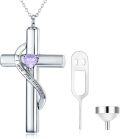 wholesale 925 Sterling Silver White Gold & Sterling Silver Cross Urn Necklace with Birthstone – Infinity Engraved 'I Love You Forever' – Cremation Jewelry for Ashes, Hair, Keepsake Gift-0-0