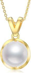 wholesale 14K Gold Freshwater Pearl Pendant Necklace with 9mm Round Cultured Pearls and Chain - Elegant Women's Fine Idea-0-0