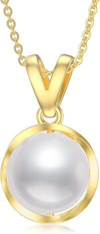 wholesale 14K Gold Freshwater Pearl Pendant Necklace with 9mm Round Cultured Pearls and Chain - Elegant Women's Fine Idea-gold-style 4