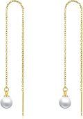 wholesale 14k Gold Long Threader Earrings with Pearl Dangle Ear Line s-0-0