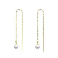 wholesale 14k/18k Solid Gold Long Threader Earrings with Pearl Dangle Ear Line s-10k Gold pearl threader earrings