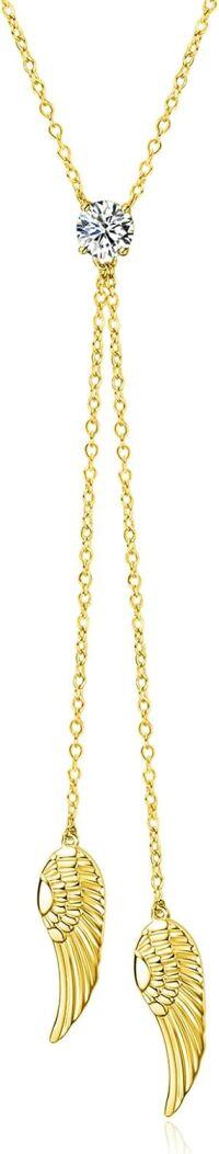 wholesale Sterling Silver Zirconia Angel Wing Necklace with Birthstone for Women-02-Gold Plated