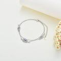 wholesale 925 Sterling Silver Evil Eye Hamsa Hand Cubic Zirconia Double Chain Bracelet White Gold Plated-0-1