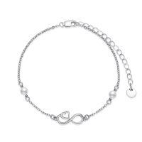 wholesale 925 Sterling Silver Heart Infinity Bracelet With Pearls-Pearl-Infinity Heart A