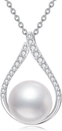 wholesale Sterling Silver 10mm Freshwater Cultured Pearl & Moissanite Elegant Round Pearl Necklace for Women, Adjustable Chain, Gift for Her-style 1