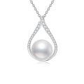 wholesale Sterling Silver 10mm Freshwater Cultured Pearl & Moissanite Elegant Round Pearl Necklace for Women, Adjustable Chain, Gift for Her-0-0