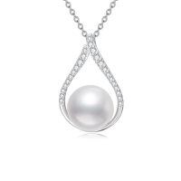 wholesale Sterling Silver 10mm Freshwater Cultured Pearl & Moissanite Elegant Round Pearl Necklace for Women, Adjustable Chain, Gift for Her-style 1