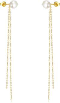 wholesale 14K Gold Pearl Chain Threader Earrings for Women-Pearl