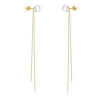 wholesale 14K Gold Pearl Chain Threader Earrings for Women-Pearl