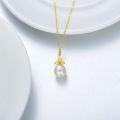 wholesale 14K Gold Freshwater Pearl Pendant with Diamond Accent and Tri-Leaf Design - Elegant Women's Necklaces-0-1