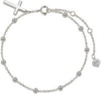 wholesale Solid 14K Gold Beaded Chain with Cross Charm Bracelet - Religious  for Women-White Gold