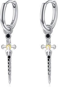 wholesale 925 Sterling Silver Viking Sword Huggie Hoops with Black CZ Stones Norse Jewelry for Women Girls Gifts 3cm Length-Moon Phase