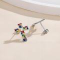 wholesale 925 Sterling Silver Autism Awareness Cross Stud Earrings with Colorful Puzzle Pieces and Heart Design-0-2