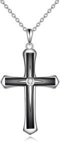 wholesale 925 Sterling Silver 925 Black Onyx & CZ Cross Pendant Necklaces for Women/Men-0-0