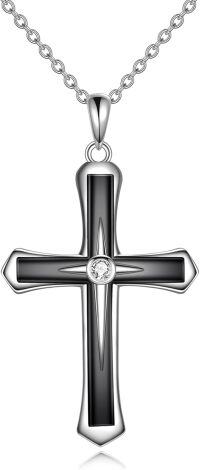 wholesale 925 Sterling Silver 925 Black Onyx & CZ Cross Pendant Necklaces for Women/Men-E.Cross
